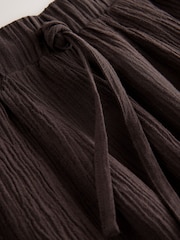 Chocolate Brown Textured Barrel Leg Trousers With Linen - Image 7 of 8