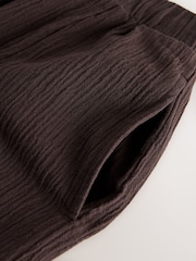 Chocolate Brown Textured Barrel Leg Trousers With Linen - Image 8 of 8