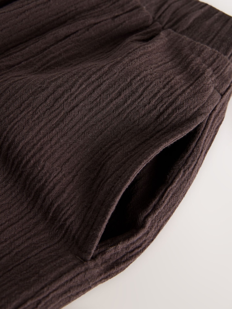 Chocolate Brown Textured Barrel Leg Trousers With Linen - Image 8 of 8