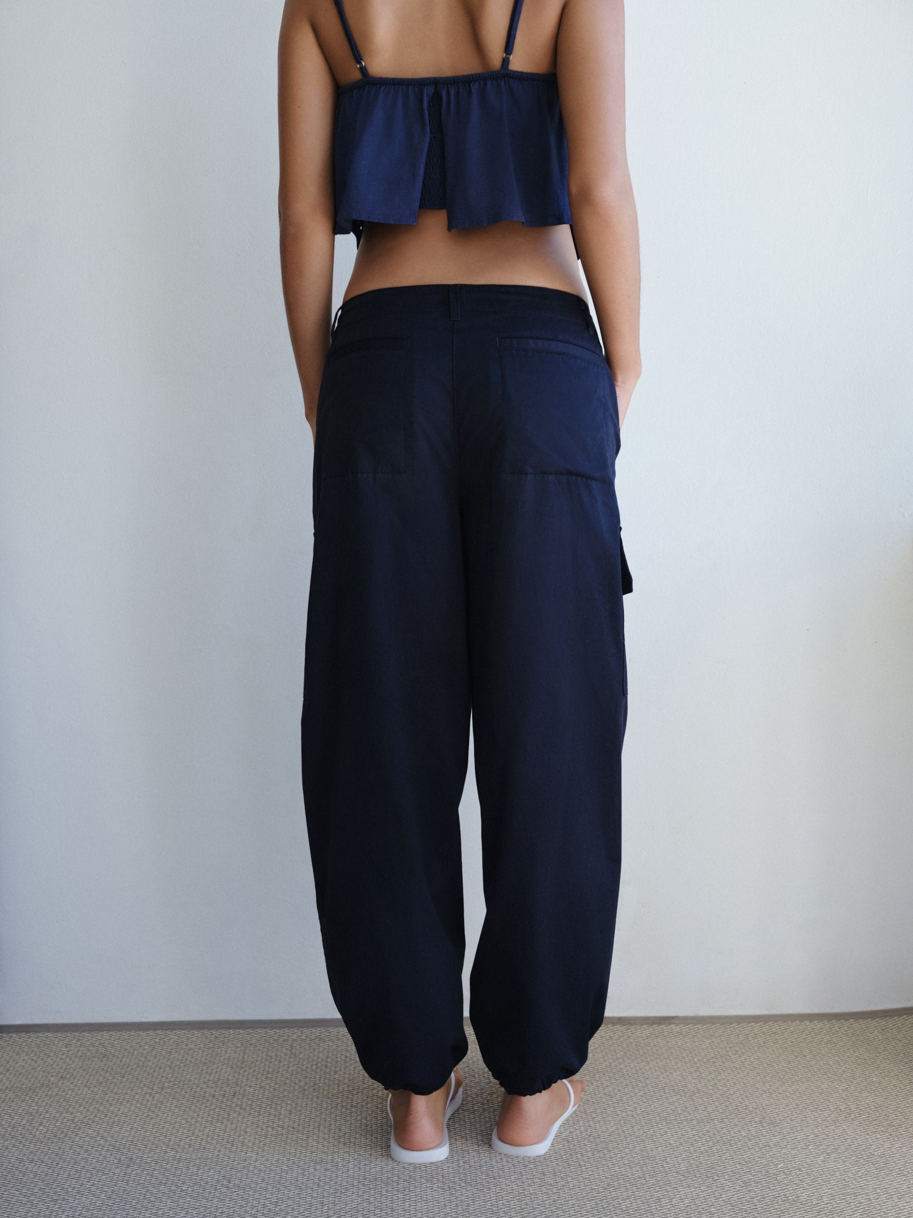 Buy Navy Blue Cargo Cotton Balloon Leg Trousers from the Next UK