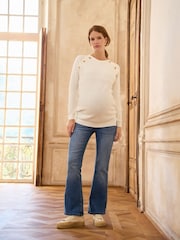 Seraphine Mid Blue Wash Premium Organic Maternity Overbump Flared Jeans - Image 4 of 7