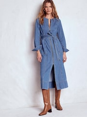 Boden Blue Zip Denim Straight Dress - Image 4 of 6