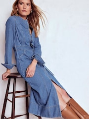 Boden Blue Zip Denim Straight Dress - Image 5 of 6