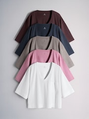 The Set 5 Pack V-Neck Essential Pocket T-Shirts Pink/Navy Blue/Burgundy/White - Image 1 of 8