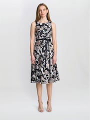Gina Bacconi Alesha Embriodered Midi Fit And Flare Black Dress - Image 1 of 6