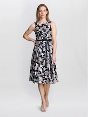Gina Bacconi Alesha Embriodered Midi Fit And Flare Black Dress - Image 3 of 6