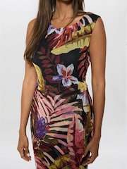 Gina Bacconi Aimee Tropical Print Black Dress - Image 4 of 6