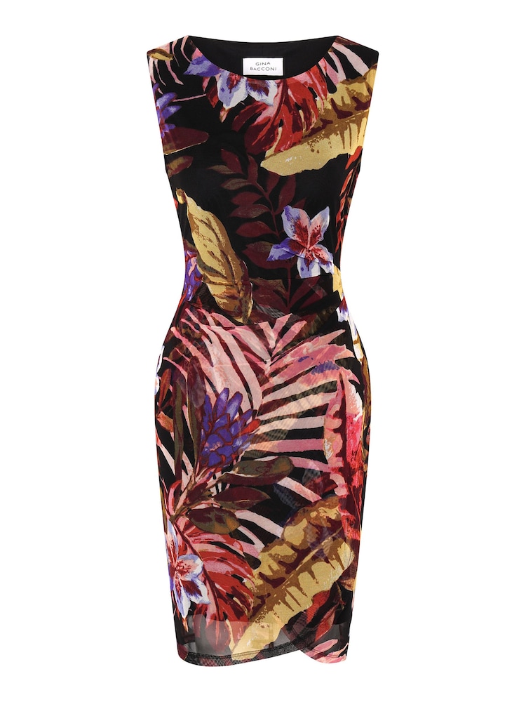 Gina Bacconi Aimee Tropical Print Black Dress - Image 6 of 6 Gina Bacconi Aimee Tropical Print Black Dress - Image 6 of 6