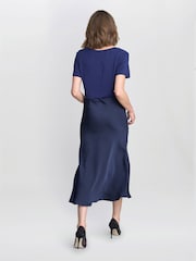 Gina Bacconi Blue Bobbi Satin Bias Cut Skirt - Image 2 of 5