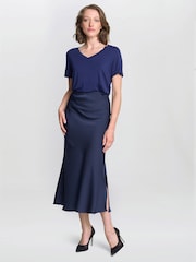 Gina Bacconi Blue Bobbi Satin Bias Cut Skirt - Image 3 of 5