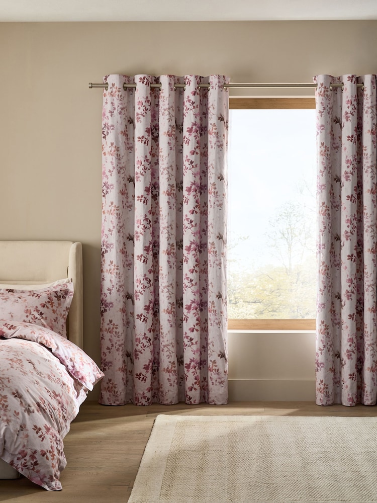 Pink Luminous Leaf Print Eyelet Blackout/Thermal Curtains - Image 1 of 6 Pink Luminous Leaf Print Eyelet Blackout/Thermal Curtains - Image 1 of 6