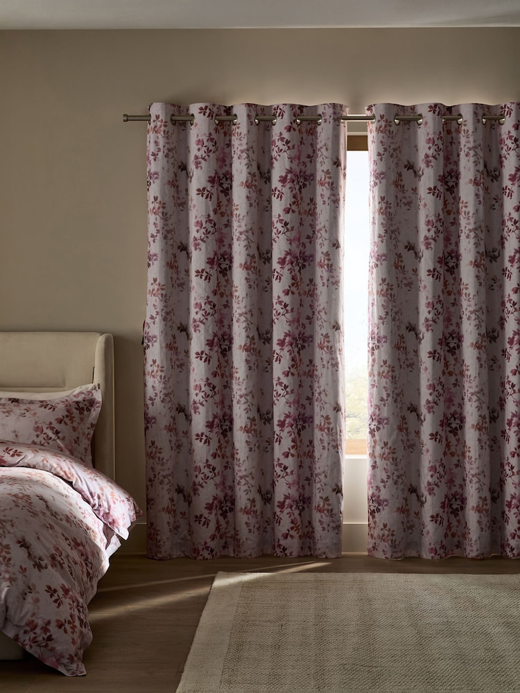 Pink Luminous Leaf Print Eyelet Blackout/Thermal Curtains - Image 2 of 6 Pink Luminous Leaf Print Eyelet Blackout/Thermal Curtains - Image 2 of 6