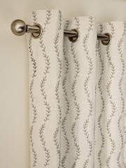Natural/Green Embroidered Leaf Touch of Linen Eyelet Lined Curtains - Image 1 of 5