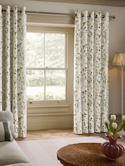 Natural/Green Honesty Leaf Floral Print Blackout/Thermal Eyelet Curtains - Image 2 of 6