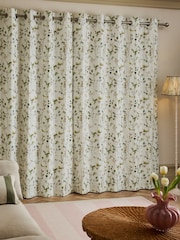 Natural/Green Honesty Leaf Floral Print Blackout/Thermal Eyelet Curtains - Image 3 of 6