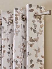 Natural/Brown Honesty Leaf Floral Print Blackout/Thermal Eyelet Curtains - Image 1 of 6