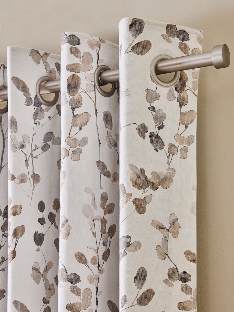 Natural/Brown Honesty Leaf Floral Print Blackout/Thermal Eyelet Curtains - Image 1 of 6 Natural/Brown Honesty Leaf Floral Print Blackout/Thermal Eyelet Curtains - Image 1 of 6
