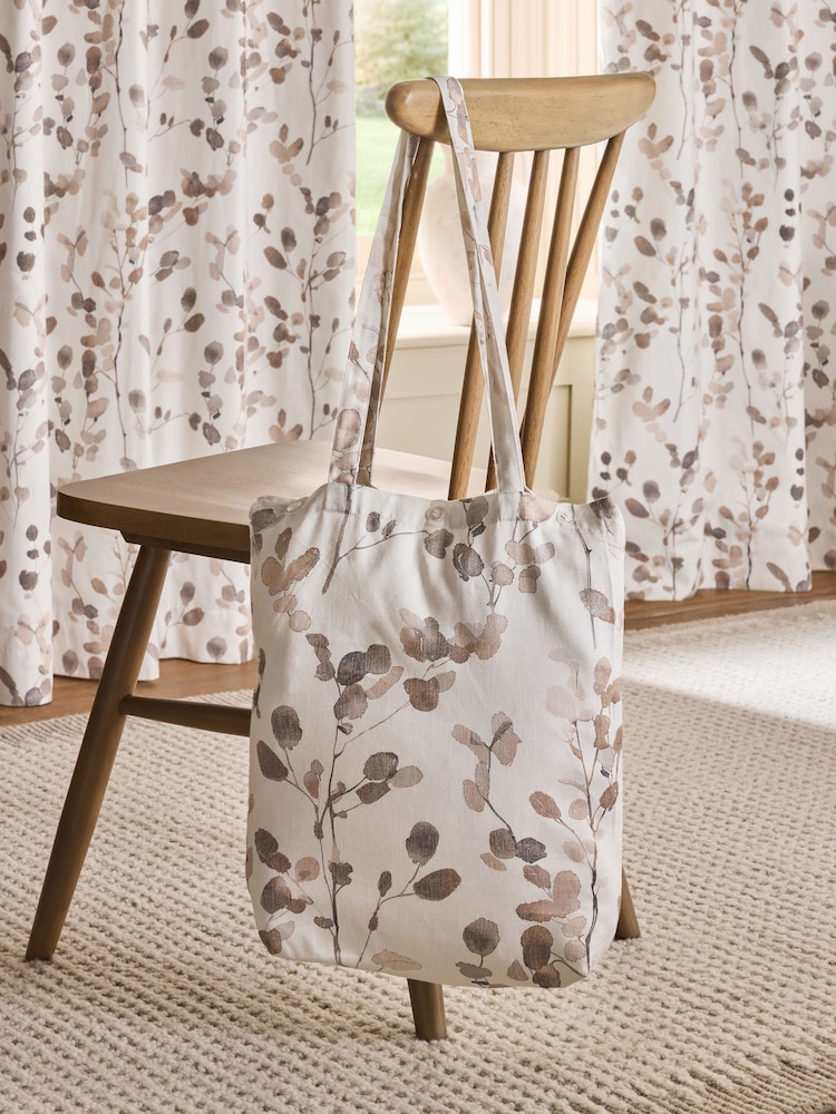 Natural/Brown Honesty Leaf Floral Print Blackout/Thermal Eyelet Curtains - Image 2 of 6 Natural/Brown Honesty Leaf Floral Print Blackout/Thermal Eyelet Curtains - Image 2 of 6