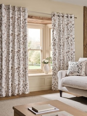 Natural/Brown Honesty Leaf Floral Print Blackout/Thermal Eyelet Curtains - Image 3 of 6