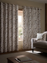 Natural/Brown Honesty Leaf Floral Print Blackout/Thermal Eyelet Curtains - Image 4 of 6