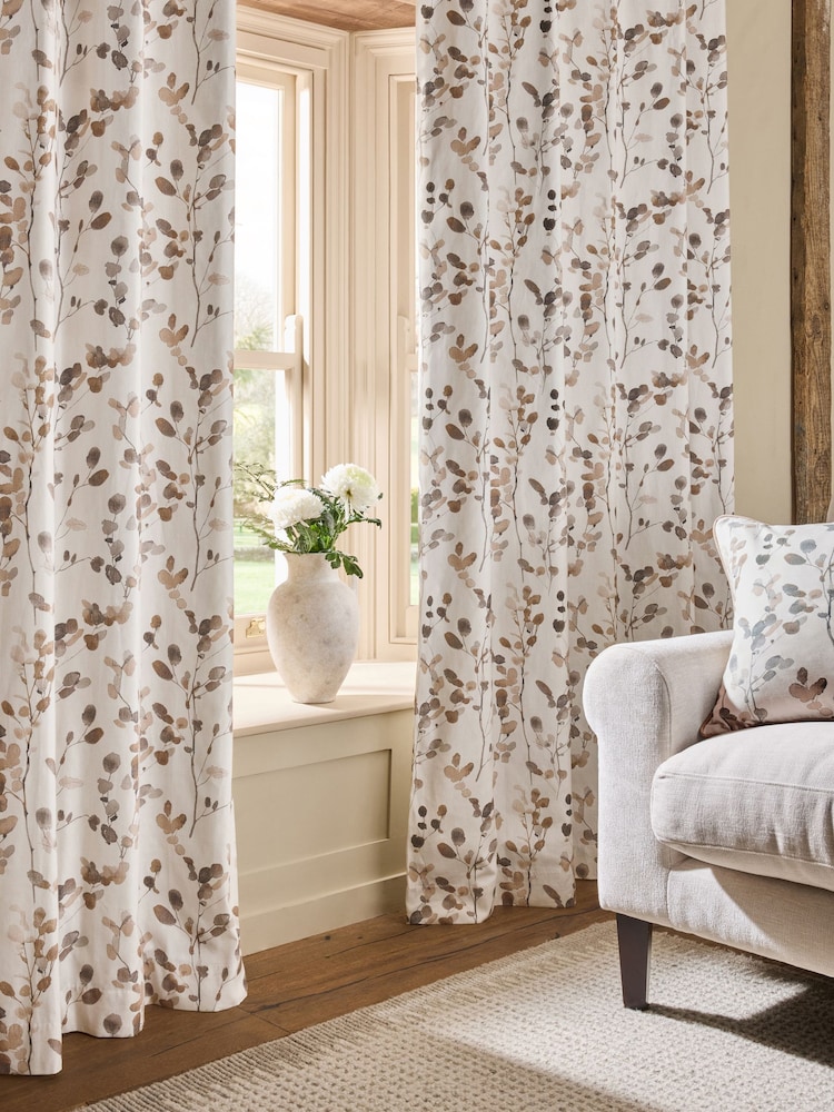 Natural/Brown Honesty Leaf Floral Print Blackout/Thermal Eyelet Curtains - Image 6 of 6 Natural/Brown Honesty Leaf Floral Print Blackout/Thermal Eyelet Curtains - Image 6 of 6