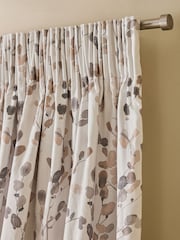 Natural/Brown Honesty Leaf Floral Print Blackout/Thermal Pencil Pleat Curtains - Image 1 of 6