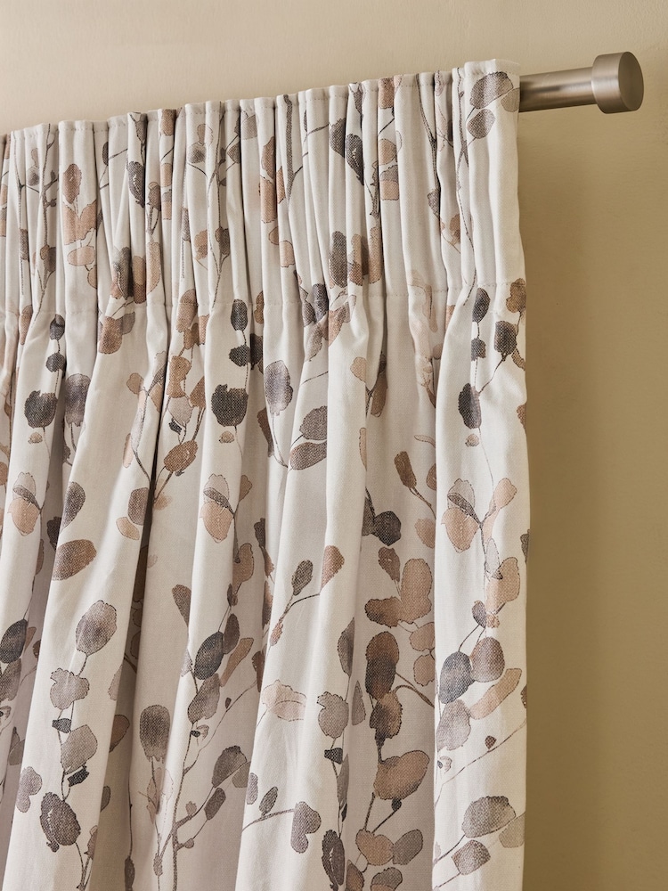 Natural/Brown Honesty Leaf Floral Print Blackout/Thermal Pencil Pleat Curtains - Image 1 of 6 Natural/Brown Honesty Leaf Floral Print Blackout/Thermal Pencil Pleat Curtains - Image 1 of 6
