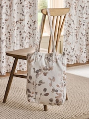 Natural/Brown Honesty Leaf Floral Print Blackout/Thermal Pencil Pleat Curtains - Image 2 of 6