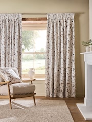 Natural/Brown Honesty Leaf Floral Print Blackout/Thermal Pencil Pleat Curtains - Image 3 of 6