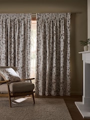 Natural/Brown Honesty Leaf Floral Print Blackout/Thermal Pencil Pleat Curtains - Image 4 of 6