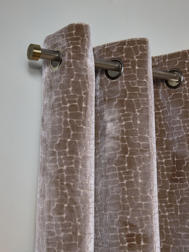 Mink Brown Collection Luxe Heavyweight Velvet Blocks Eyelet Lined Curtains - Image 1 of 5