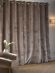 Mink Brown Collection Luxe Heavyweight Velvet Blocks Eyelet Lined Curtains - Image 4 of 5
