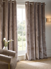 Mink Brown Collection Luxe Heavyweight Velvet Blocks Eyelet Lined Curtains - Image 5 of 5