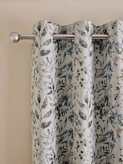 Blue/Brown Honesty Leaf Jacquard Eyelet Lined Curtains - Image 1 of 5