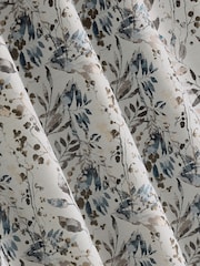 Blue/Brown Honesty Leaf Jacquard Eyelet Lined Curtains - Image 5 of 5