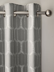 Silver Grey Eyelet Luxe Evie Geometric Jacquard Eyelet Curtains - Image 1 of 5