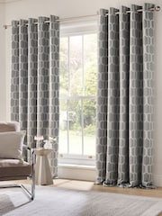 Silver Grey Eyelet Luxe Evie Geometric Jacquard Eyelet Curtains - Image 2 of 5