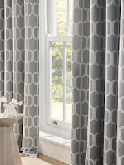 Silver Grey Eyelet Luxe Evie Geometric Jacquard Eyelet Curtains - Image 4 of 5