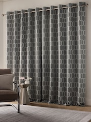 Silver Grey Eyelet Luxe Evie Geometric Jacquard Eyelet Curtains - Image 5 of 5