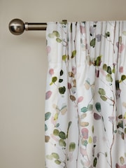 Natural/Green Honesty Leaf Floral Print Blackout/Thermal Pencil Pleat Curtains - Image 1 of 6