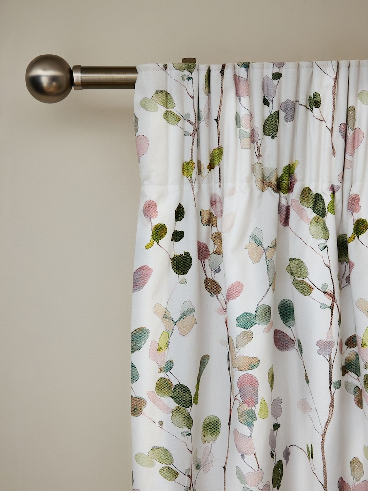 Natural/Green Honesty Leaf Floral Print Blackout/Thermal Pencil Pleat Curtains - Image 1 of 6 Natural/Green Honesty Leaf Floral Print Blackout/Thermal Pencil Pleat Curtains - Image 1 of 6