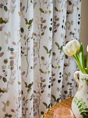 Natural/Green Honesty Leaf Floral Print Blackout/Thermal Pencil Pleat Curtains - Image 2 of 6