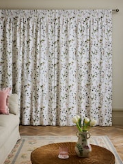 Natural/Green Honesty Leaf Floral Print Blackout/Thermal Pencil Pleat Curtains - Image 4 of 6