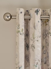 Natural Velvet Floral Print Eyelet Blackout Thermal Curtains - Image 1 of 6