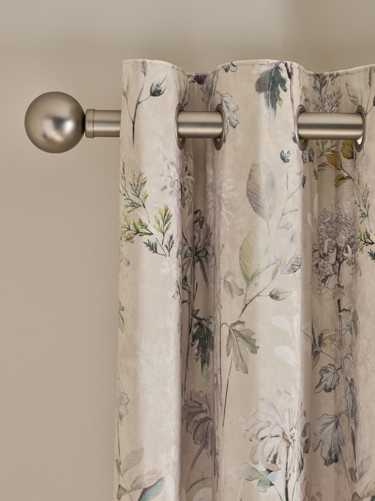 Natural Velvet Floral Print Eyelet Blackout Thermal Curtains - Image 1 of 6 Natural Velvet Floral Print Eyelet Blackout Thermal Curtains - Image 1 of 6