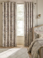Natural Velvet Floral Print Eyelet Blackout Thermal Curtains - Image 2 of 6