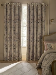 Natural Velvet Floral Print Eyelet Blackout Thermal Curtains - Image 3 of 6