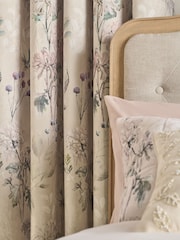Natural Velvet Floral Print Eyelet Blackout Thermal Curtains - Image 5 of 6