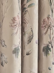 Natural Velvet Floral Print Eyelet Blackout Thermal Curtains - Image 6 of 6