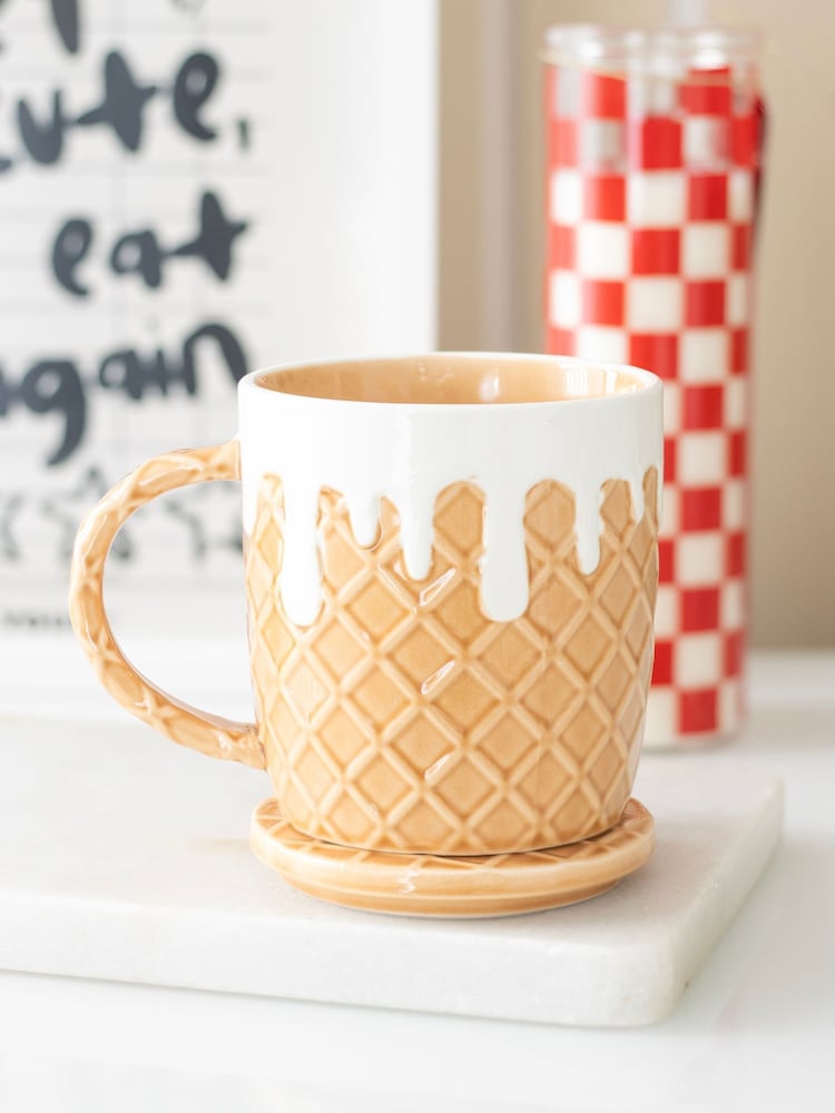Something Different Beige Waffle Mug and Coaster Set - Image 1 of 4 Something Different Beige Waffle Mug and Coaster Set - Image 1 of 4